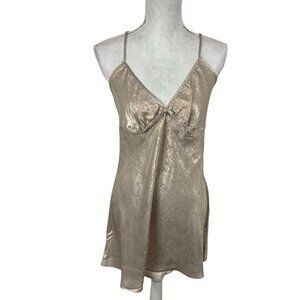 Linea Donatella Women's M Gold Shimmer Satin Nighty Nightgown Short NWT 9097